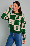 Winter Print Sweater in Green