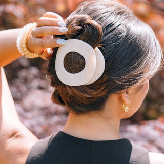 Flat Circle Large Hair Clip in Almond Beige