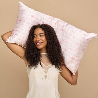 Satin Pillowcase in Striped Bows - King // Kitsch