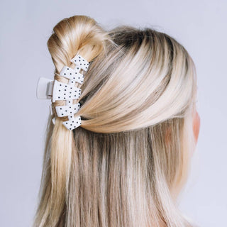 Classic Medium Hair Clip in White Polka Dot Party