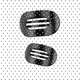 Flat Round Medium Hair Clip in Black Polka Dot