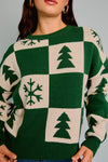 Winter Print Sweater in Green