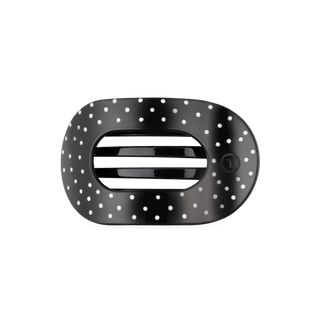 Flat Round Medium Hair Clip in Black Polka Dot