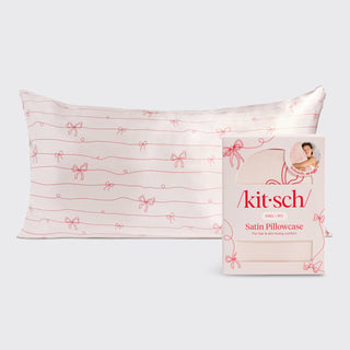 Satin Pillowcase in Striped Bows - King // Kitsch