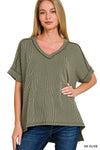 Amelia Rib Short Sleeve in Dk Olive