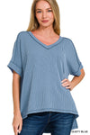 Amelia Rib Short Sleeve in Dusty Blue