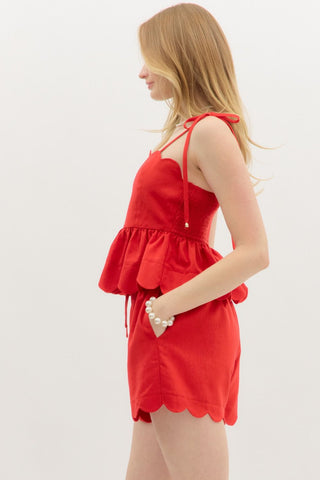 Red Scallop Top