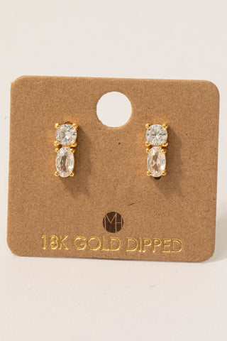 Gold Dipped Oval And Circle Cz Stud Earrings