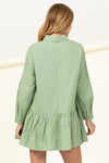 Olive Button Down Long Slv. Dress