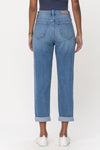 high rise cuff distressed mom jeans