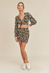 black floral ruched wrap skirt