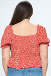 red floral square neck top +