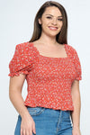 red floral square neck top +