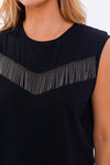 Black Sleeveless W/Fringe Top
