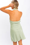 Green Halter Neck Satin Dress