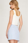 light blue gingham mini skirt