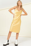 gold cowl neck midi dress