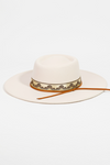 ivory hat with floral gold/ brown band