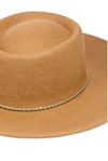 tan hat with gold chain band