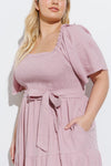 mauve smock tiered maxi dress +