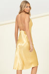 gold cowl neck midi dress