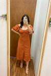 Rust Button Down Midi Dress