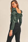 hunter green floral puff sleeve top