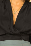 black satin button detail blouse
