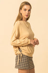 beige side drawstring top
