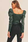 hunter green floral puff sleeve top