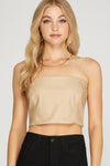light taupe faux leather crop top